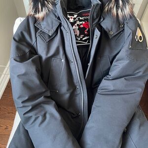 Moose Knuckles Black Puffer Jacket with Fur Trim